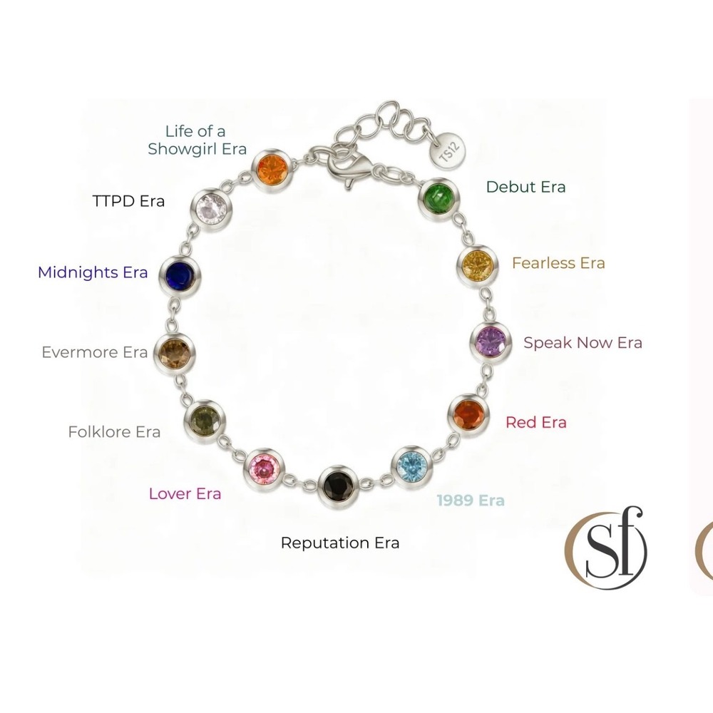 Multicolor CZ Bezel Bracelet | White Gold PVD TS Eras Inspired Bracelet - Picture 4 of 7